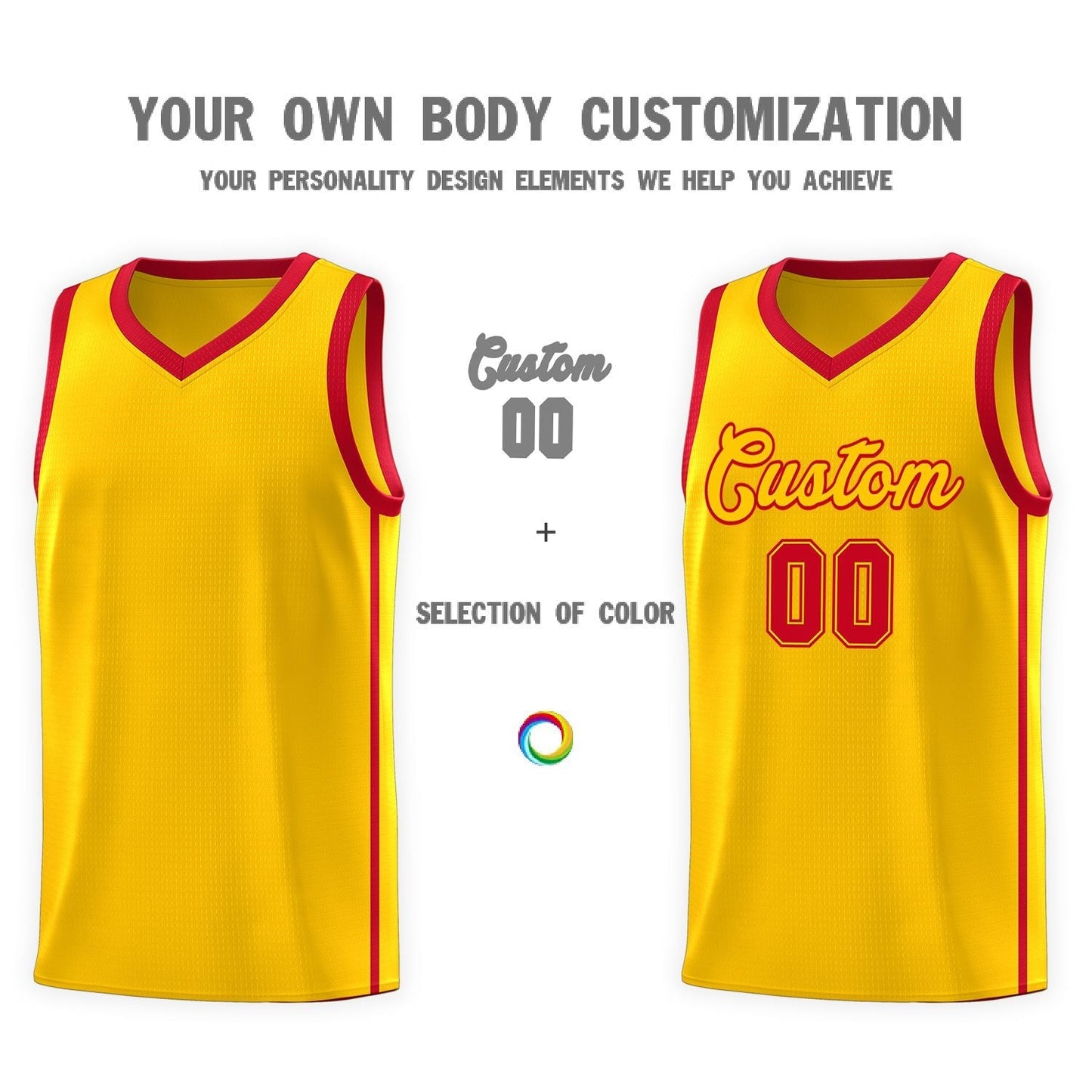 Custom Gold Red Side Two Bars Sports Uniform Basketball Jersey