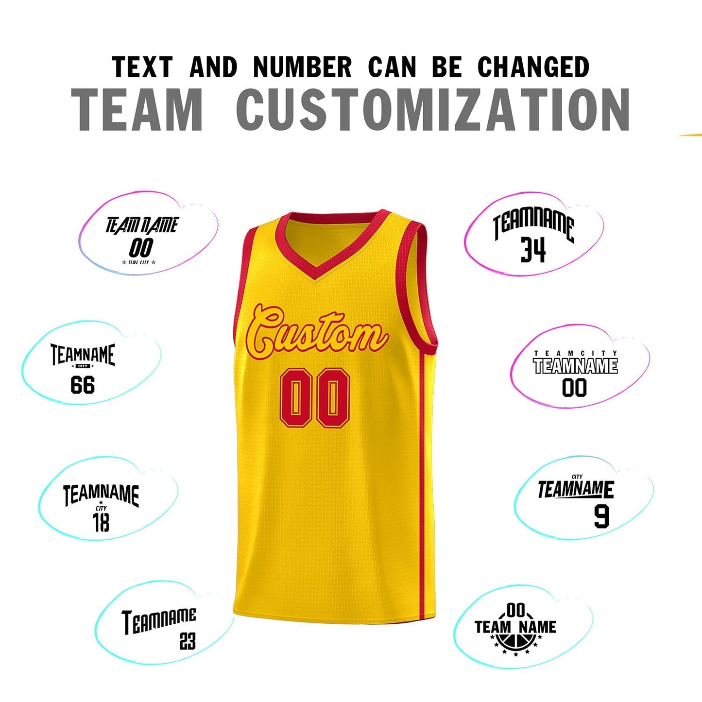 Custom Gold Red Side Two Bars Sports Uniform Basketball Jersey