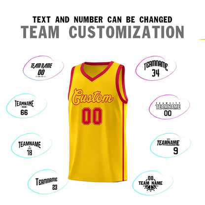 Custom Gold Red Side Two Bars Sports Uniform Basketball Jersey