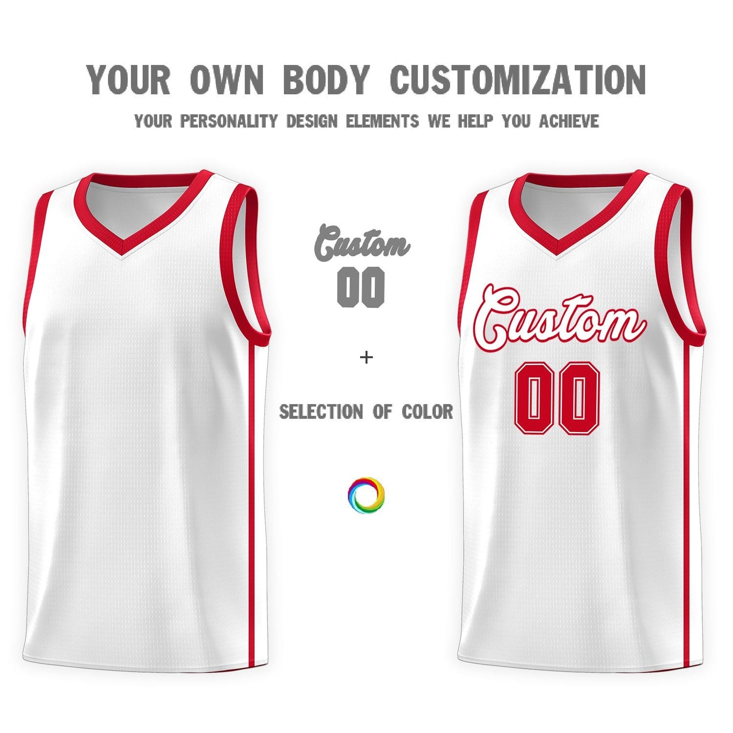 Custom White Red Side Two Bars Sports Uniform Basketball Jersey