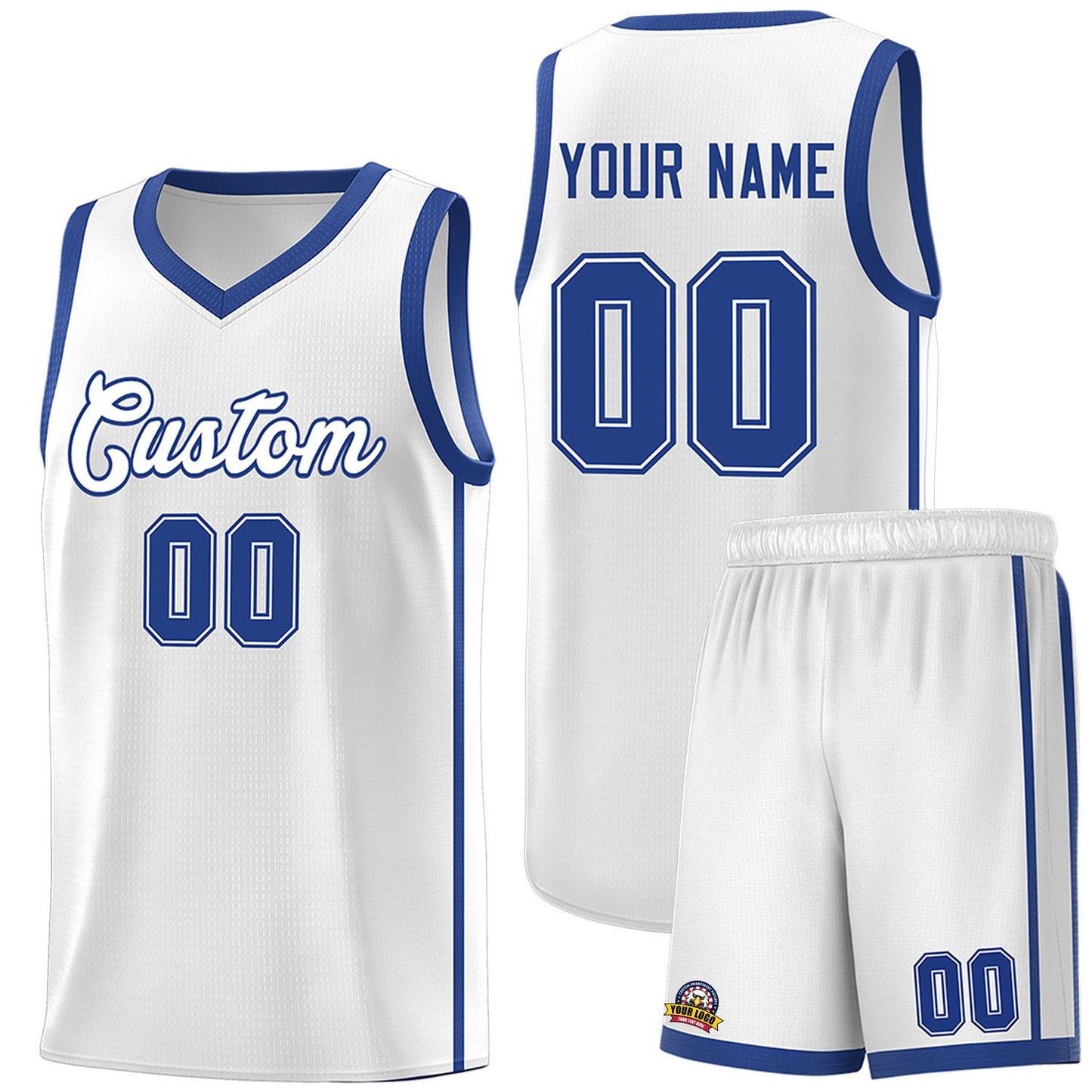 Custom White Royal Side Two Bars Sports Uniform Basketball Jersey