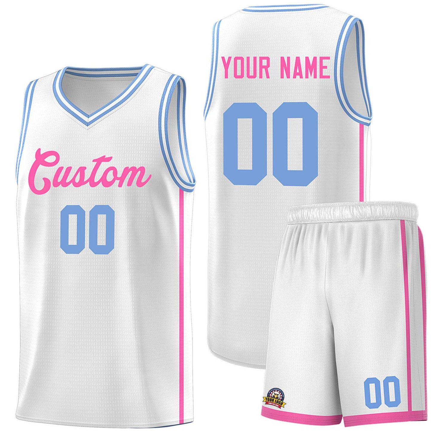 Custom White Pink Side Two Bars Sports Uniform Basketball Jersey