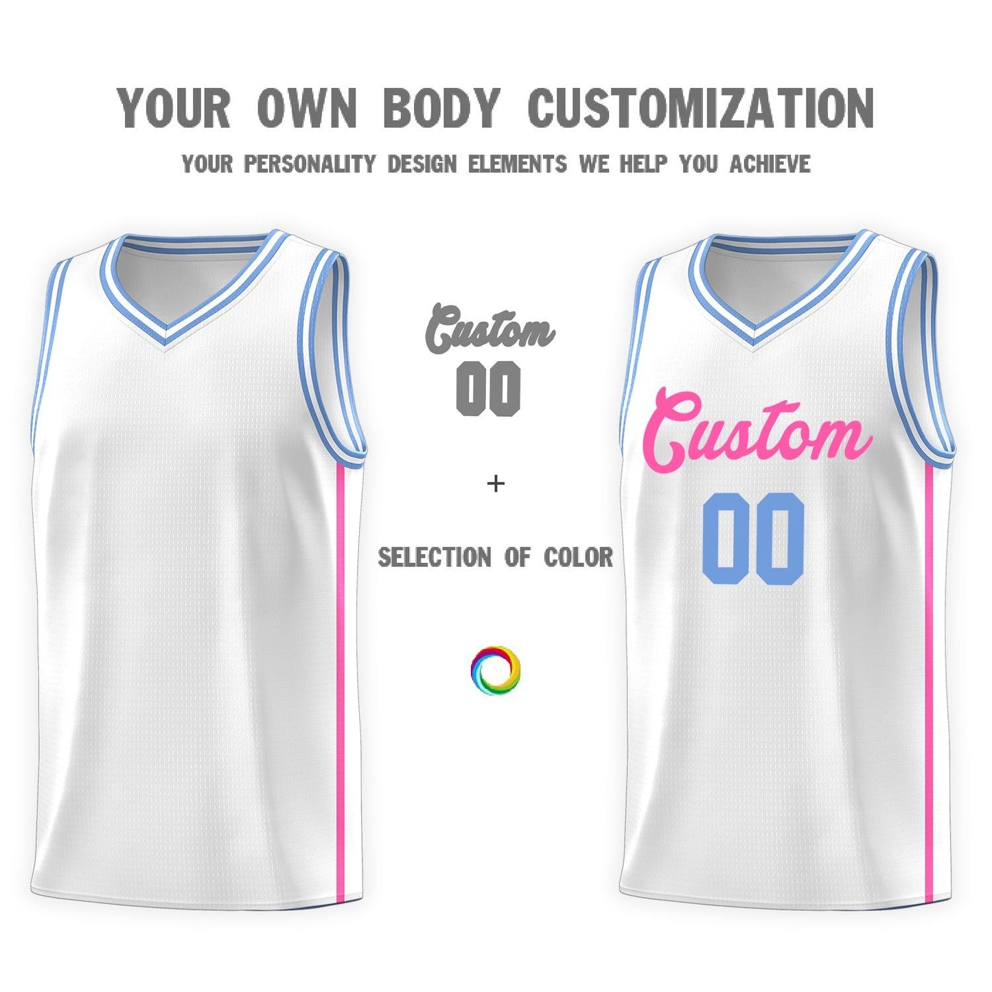 Custom White Pink Side Two Bars Sports Uniform Basketball Jersey