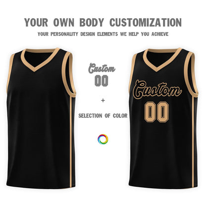 Custom Black Old Gold Side Two Bars Sports Uniform Basketball Jersey