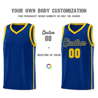 Custom Royal Gold Side Two Bars Sports Uniform Basketball Jersey