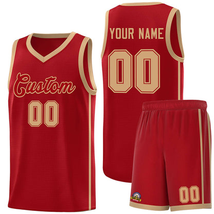 Custom Red Old Gold Side Two Bars Sports Uniform Basketball Jersey