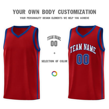 Custom Red White-Royal Side Two Bars Sports Uniform Basketball Jersey