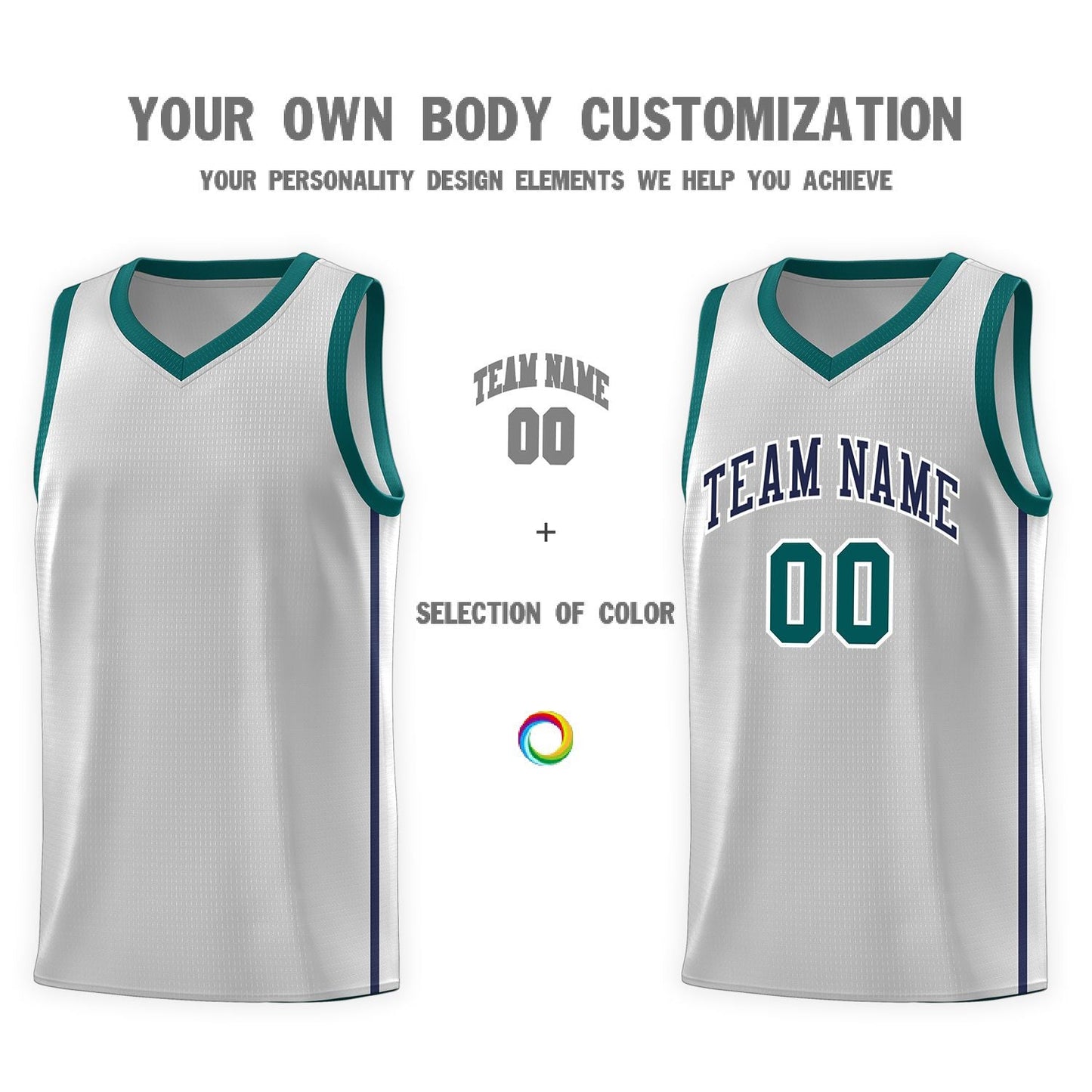 Custom Gray Navy-White Side Two Bars Sports Uniform Basketball Jersey