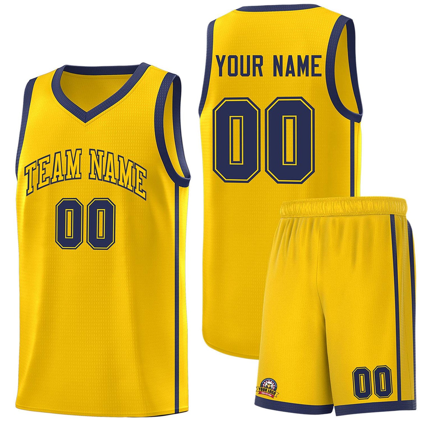 Custom Gold Navy Side Two Bars Sports Uniform Basketball Jersey