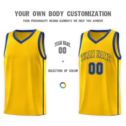 Custom Gold Royal Side Two Bars Sports Uniform Basketball Jersey