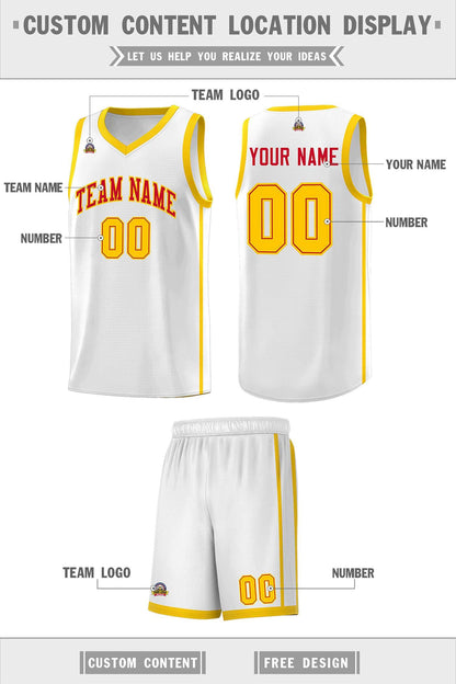 Custom White Red-Gold Side Two Bars Sports Uniform Basketball Jersey