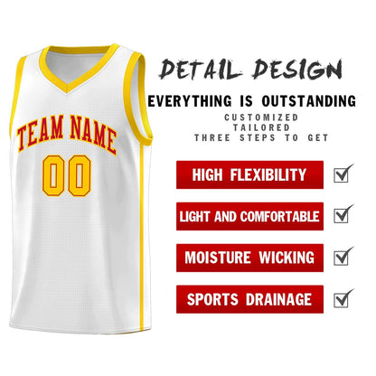 Custom White Red-Gold Side Two Bars Sports Uniform Basketball Jersey