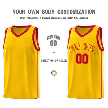 Custom Gold Red Side Two Bars Sports Uniform Basketball Jersey