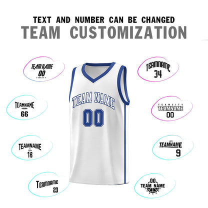 Custom White Royal Side Two Bars Sports Uniform Basketball Jersey