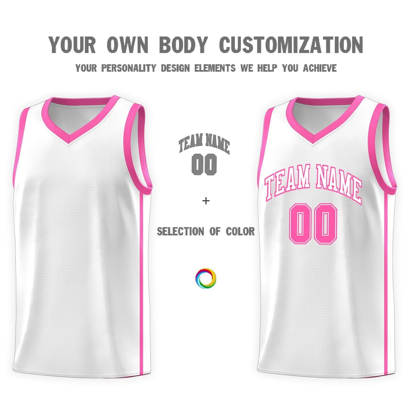 Custom White Pink Side Two Bars Sports Uniform Basketball Jersey