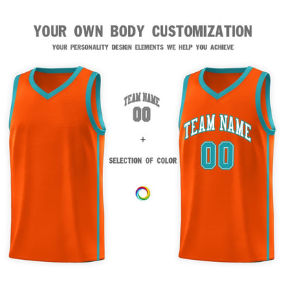 Custom Orange White-Aqua Side Two Bars Sports Uniform Basketball Jersey