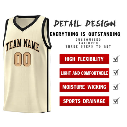 Custom Cream Black-Old Gold Side Two Bars Sports Uniform Basketball Jersey