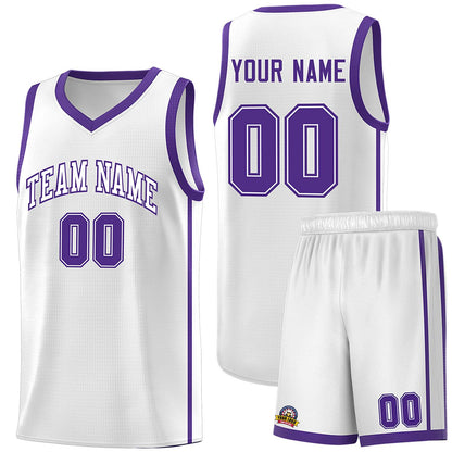 Custom White Purple Side Two Bars Sports Uniform Basketball Jersey