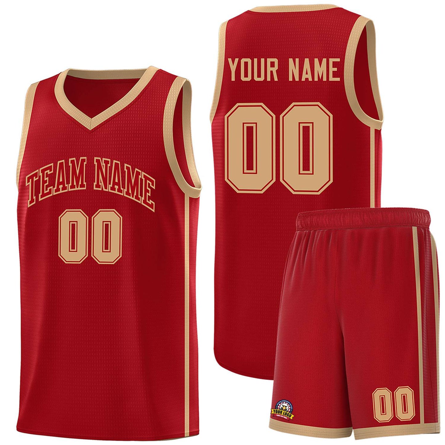 Custom Red Old Gold Side Two Bars Sports Uniform Basketball Jersey