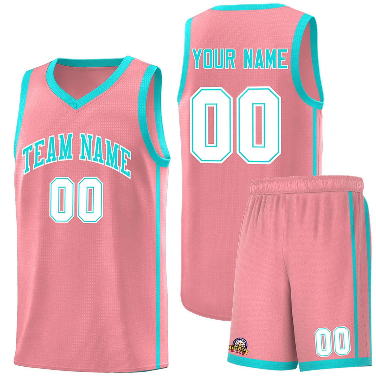 Custom Light Pink Aqua-White Side Two Bars Sports Uniform Basketball Jersey