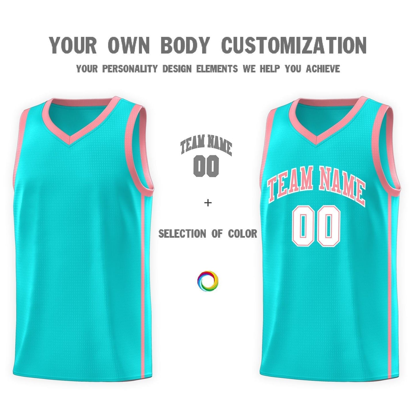 Custom Aqua Light Pink-White Side Two Bars Sports Uniform Basketball Jersey