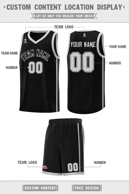 Custom Black Gray Side Two Bars Sports Uniform Basketball Jersey