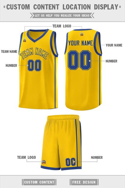 Custom Gold Royal Side Two Bars Sports Uniform Basketball Jersey