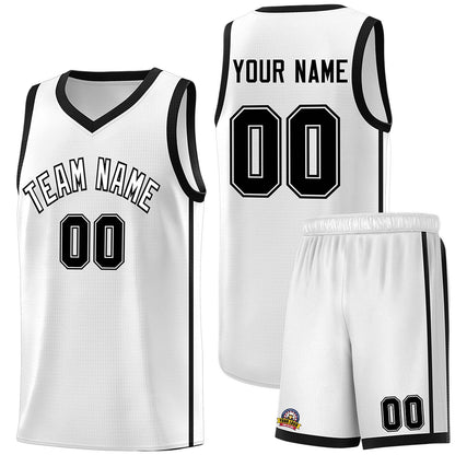 Custom White Black Side Two Bars Sports Uniform Basketball Jersey