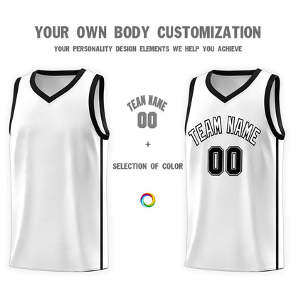 Custom White Black Side Two Bars Sports Uniform Basketball Jersey