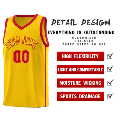 Custom Gold Red Side Two Bars Sports Uniform Basketball Jersey