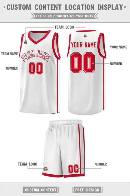 Custom White Red Side Two Bars Sports Uniform Basketball Jersey