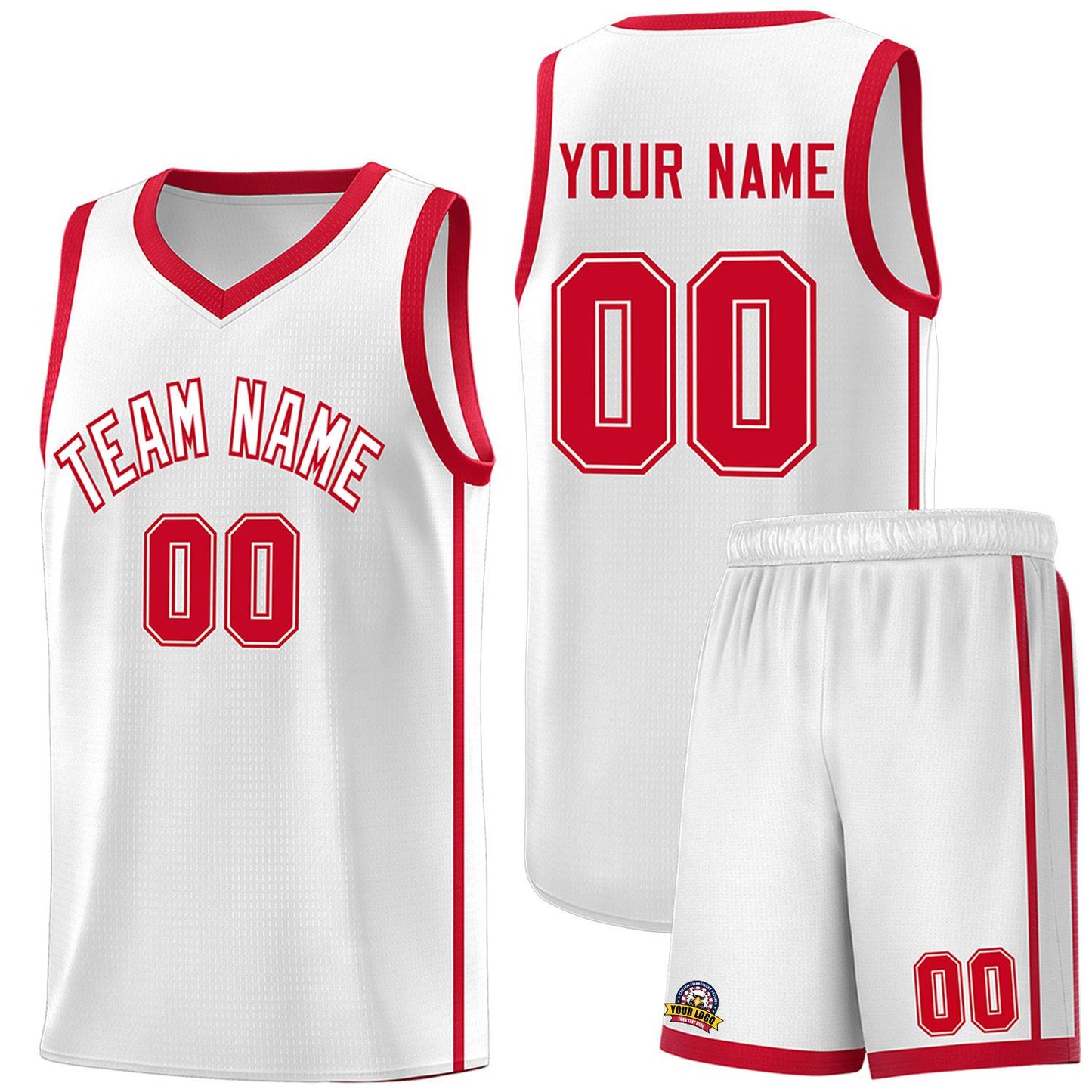 Custom White Red Side Two Bars Sports Uniform Basketball Jersey