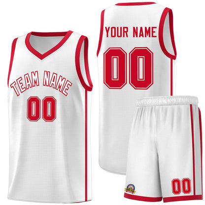 Custom White Red Side Two Bars Sports Uniform Basketball Jersey