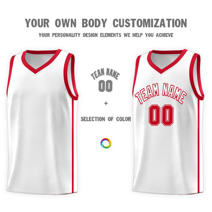 Custom White Red Side Two Bars Sports Uniform Basketball Jersey