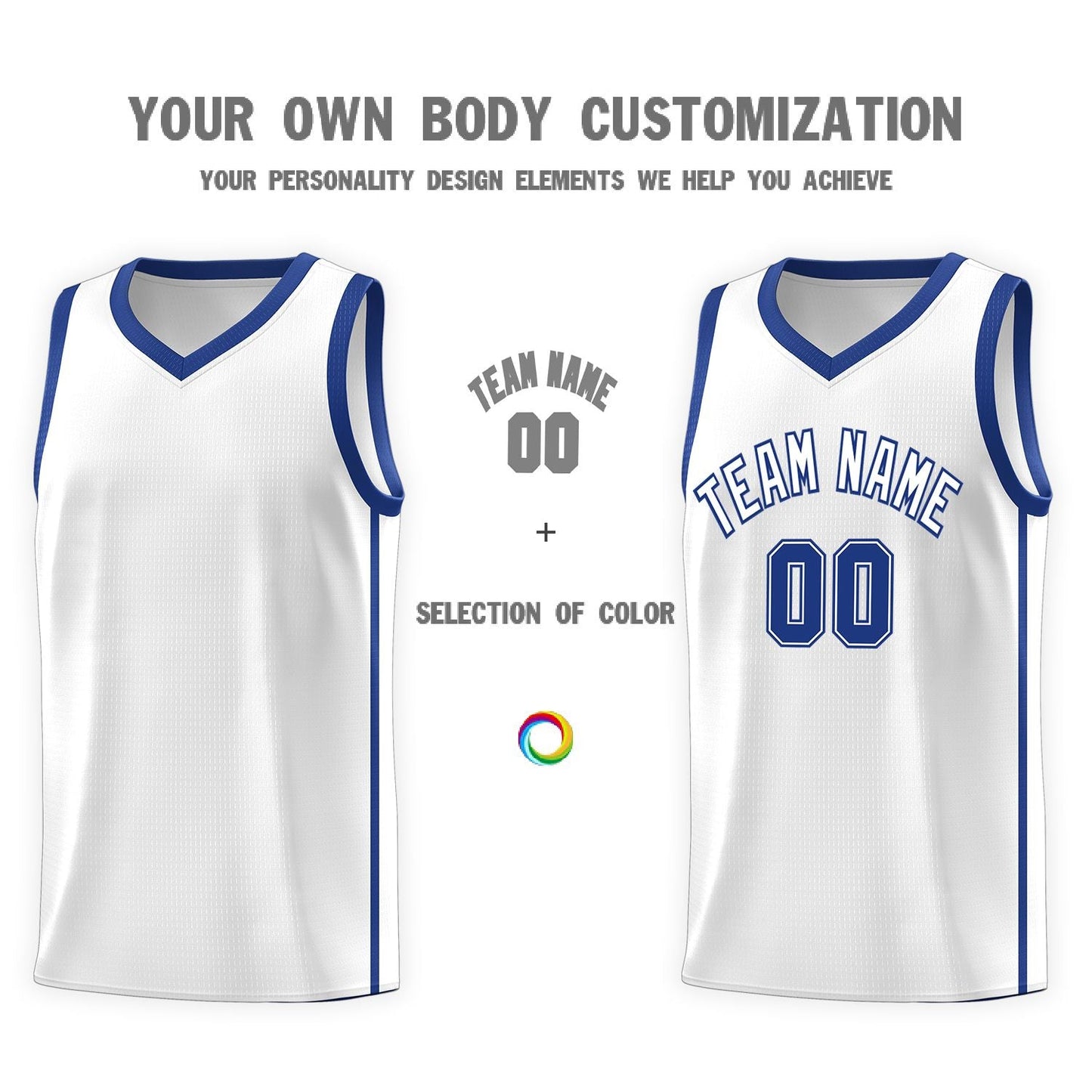 Custom White Royal Side Two Bars Sports Uniform Basketball Jersey