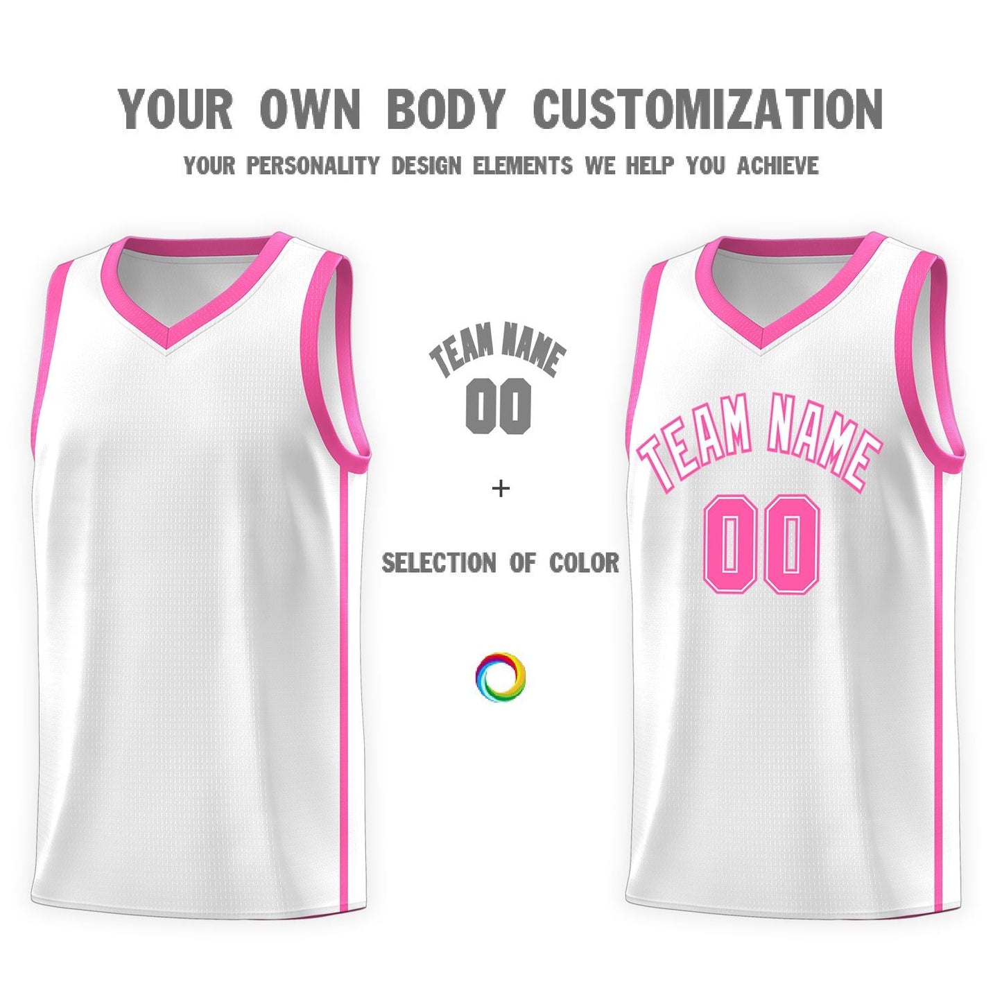 Custom White Pink Side Two Bars Sports Uniform Basketball Jersey