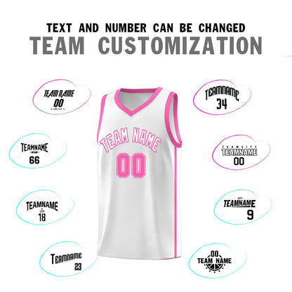 Custom White Pink Side Two Bars Sports Uniform Basketball Jersey