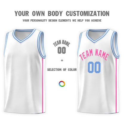 Custom White Pink Side Two Bars Sports Uniform Basketball Jersey