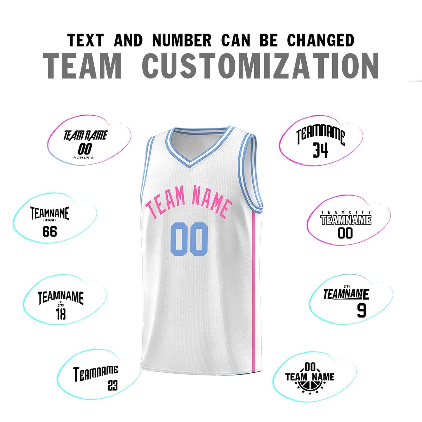 Custom White Pink Side Two Bars Sports Uniform Basketball Jersey