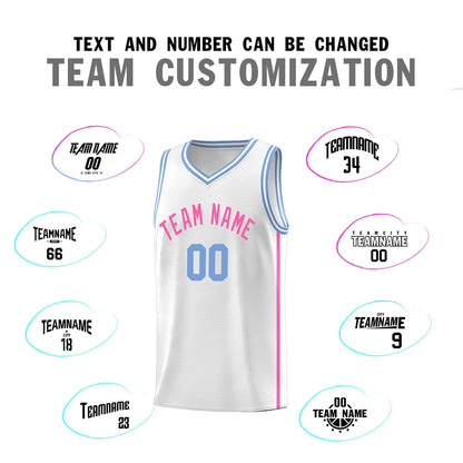 Custom White Pink Side Two Bars Sports Uniform Basketball Jersey