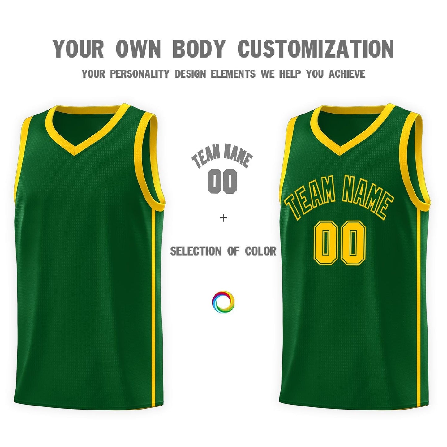 Custom Green Gold Side Two Bars Sports Uniform Basketball Jersey