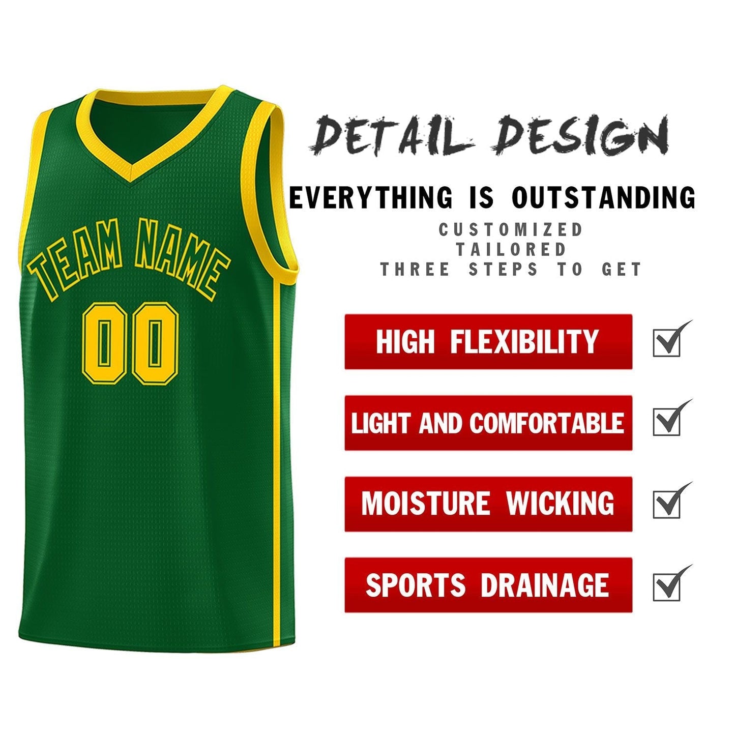 Custom Green Gold Side Two Bars Sports Uniform Basketball Jersey