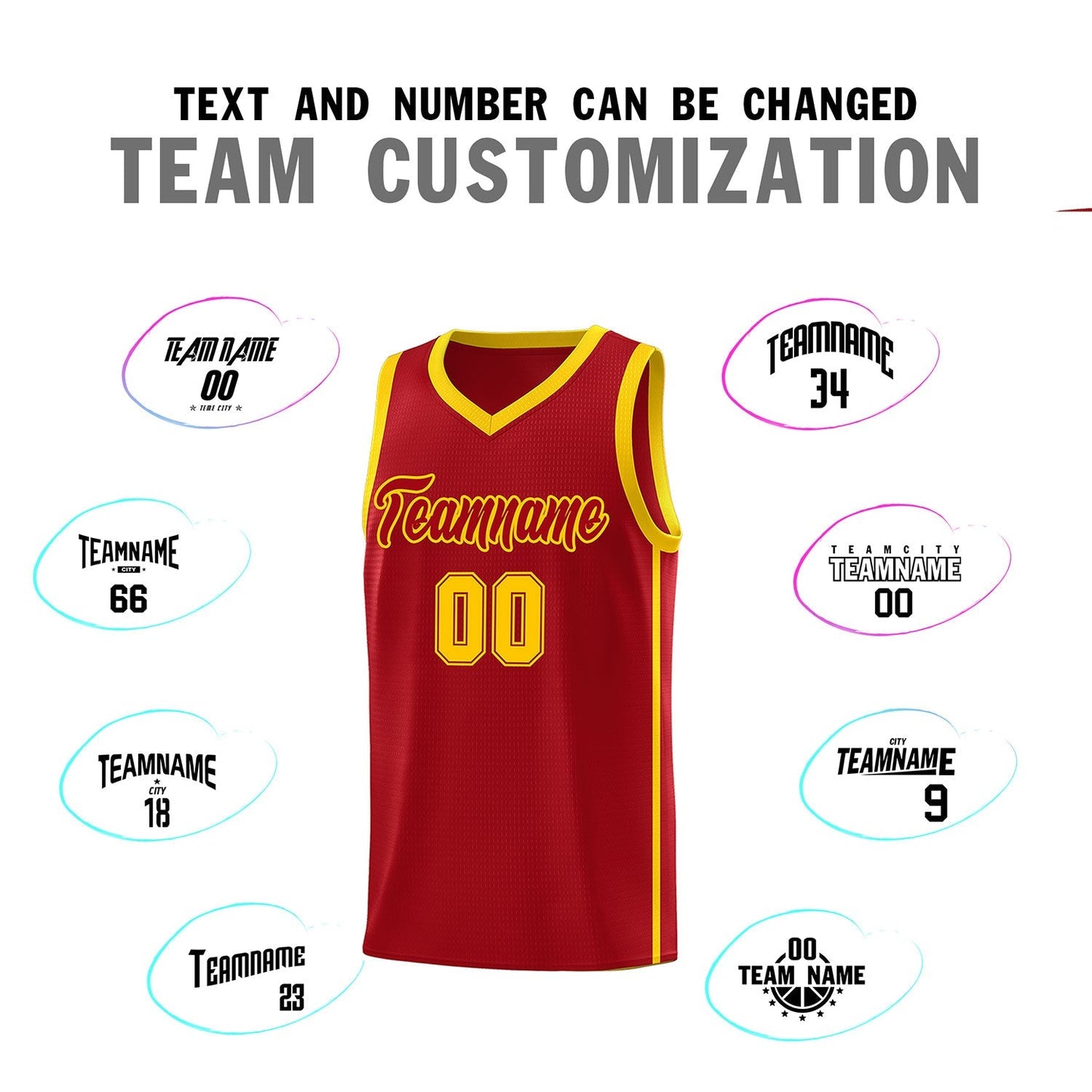 Custom Red Gold Side Two Bars Sports Uniform Basketball Jersey