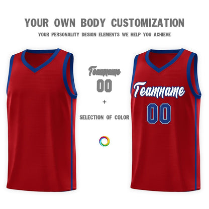 Custom Red White-Royal Side Two Bars Sports Uniform Basketball Jersey