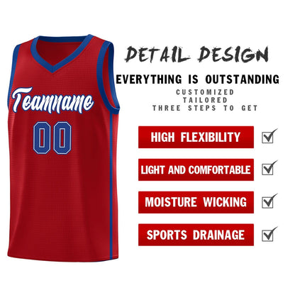 Custom Red White-Royal Side Two Bars Sports Uniform Basketball Jersey