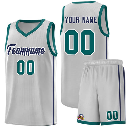 Custom Gray Navy-White Side Two Bars Sports Uniform Basketball Jersey