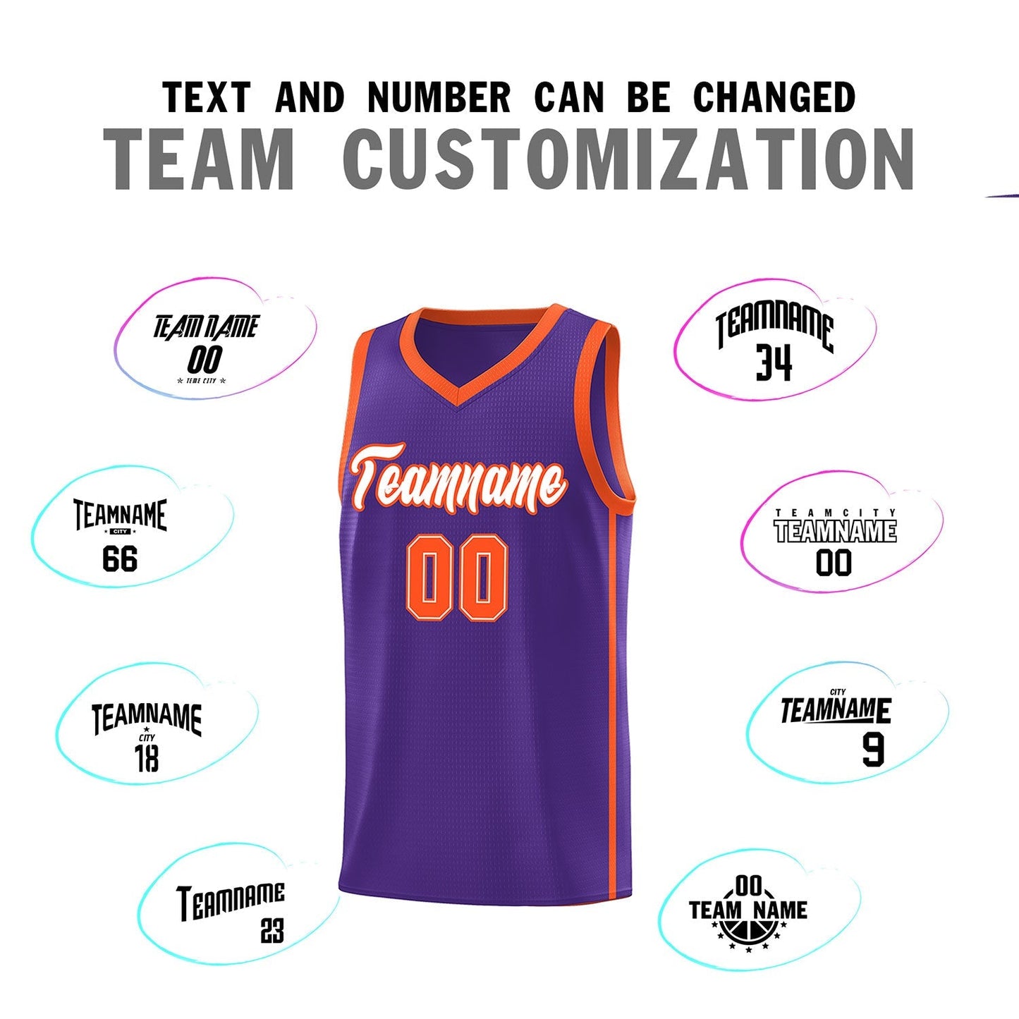 Custom Purple White-Orange Side Two Bars Sports Uniform Basketball Jersey