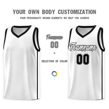 Custom White Black Side Two Bars Sports Uniform Basketball Jersey