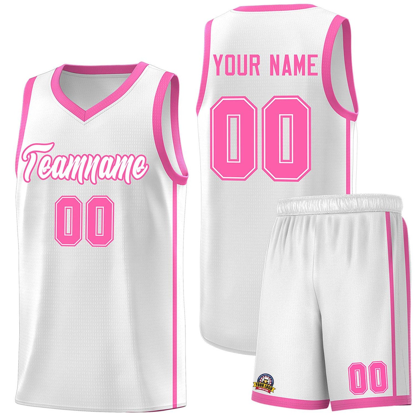 Custom White Pink Side Two Bars Sports Uniform Basketball Jersey