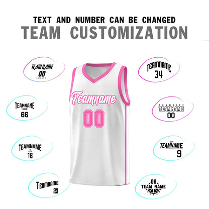 Custom White Pink Side Two Bars Sports Uniform Basketball Jersey